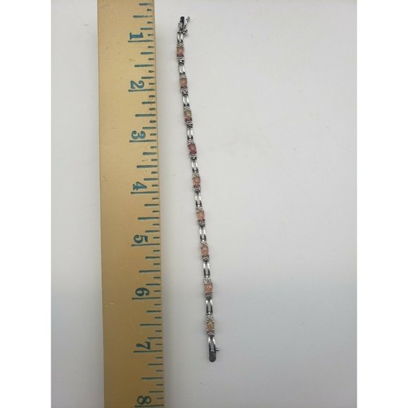 Sterling Silver Bracelet Pink Top Accents Tennis 7."  925 - Picture 6 of 8